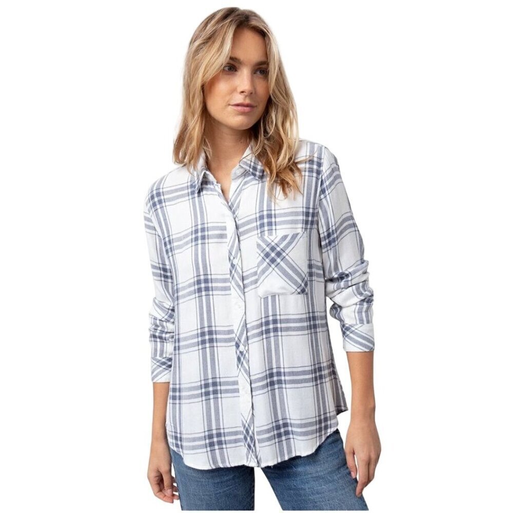 Rails Hunter White/Storm Long Sleeve Rayon Button Down Size S